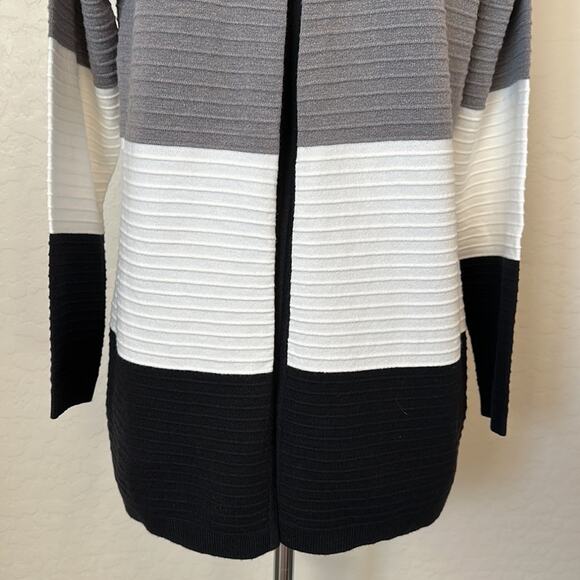 Sioni Open Front Color Block Cardigan Blue Gray White Black Size M - Picture 5 of 11